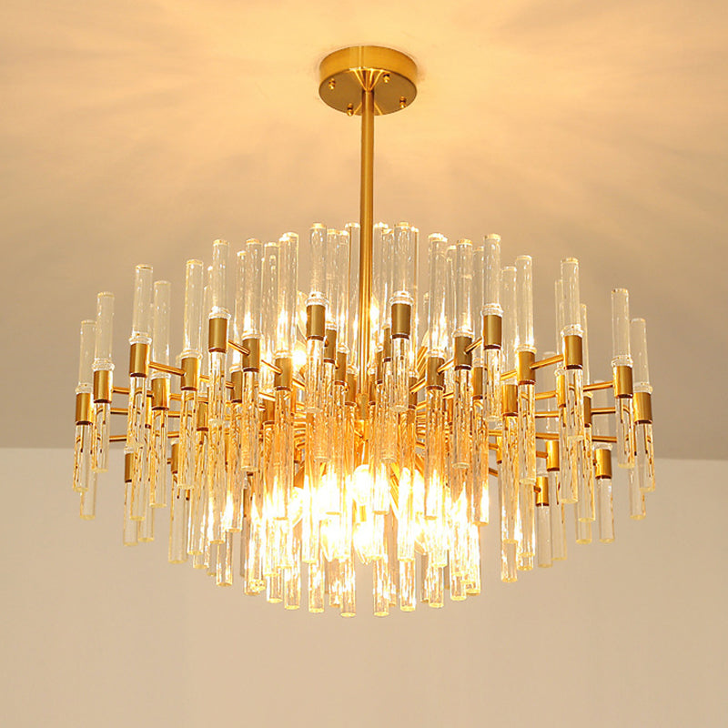 Round Ridged Clear Crystal Pendant Ceiling Light Postmodern 8 Lights Gold Chandelier Lamp