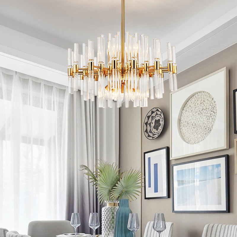 Runde geruchte klare Kristall -Anhänger Deckenleuchte postmoderne 8 Lichter Gold Kronleuchterlampe