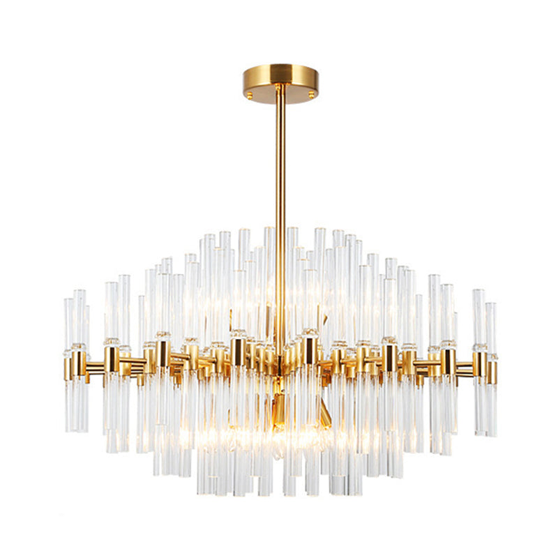 Round Ridged Clear Crystal Pendant Ceiling Light Postmodern 8 Lights Gold Chandelier Lamp