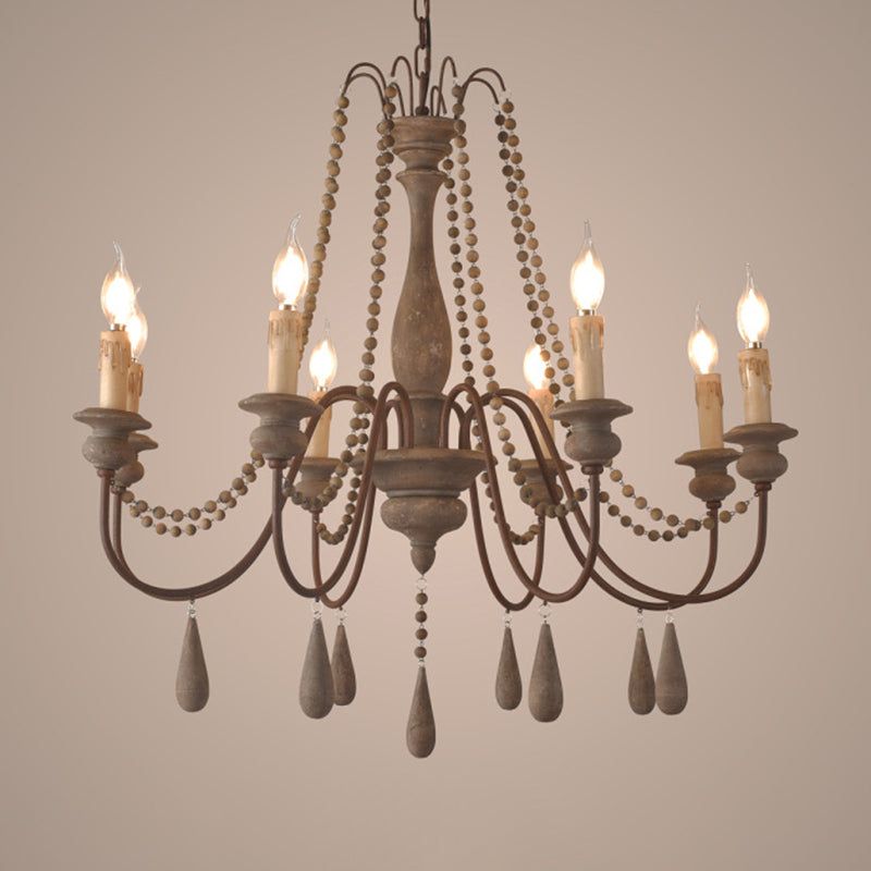 Traditioneller rustikaler Stil aus Holzleuchten mit Multi-Lights Candlestick Design Lighting Fixture mit Schwanenhalsrostarm