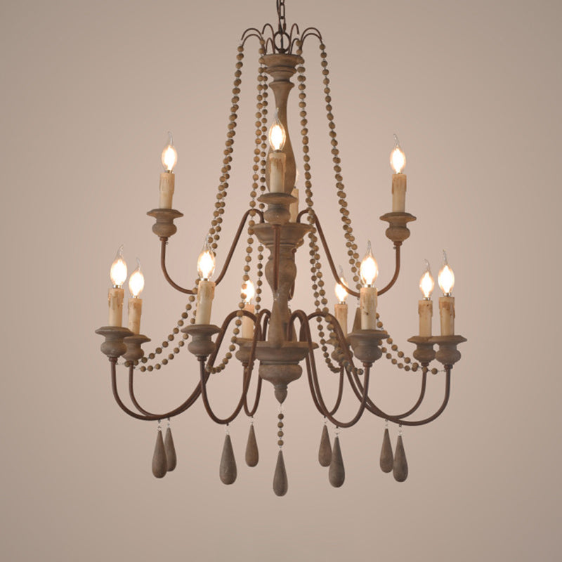 Traditioneller rustikaler Stil aus Holzleuchten mit Multi-Lights Candlestick Design Lighting Fixture mit Schwanenhalsrostarm