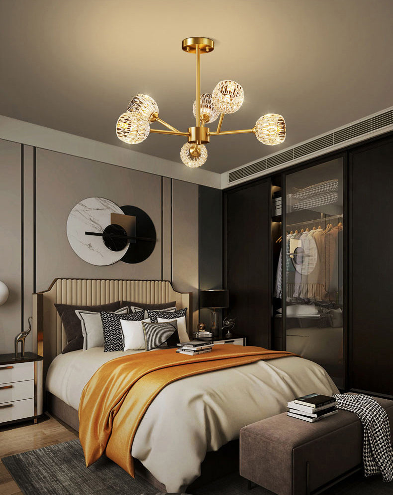 Alcance completo de la iluminación de cristal de cobre Candelera molecular de estilo moderno para sala de estar