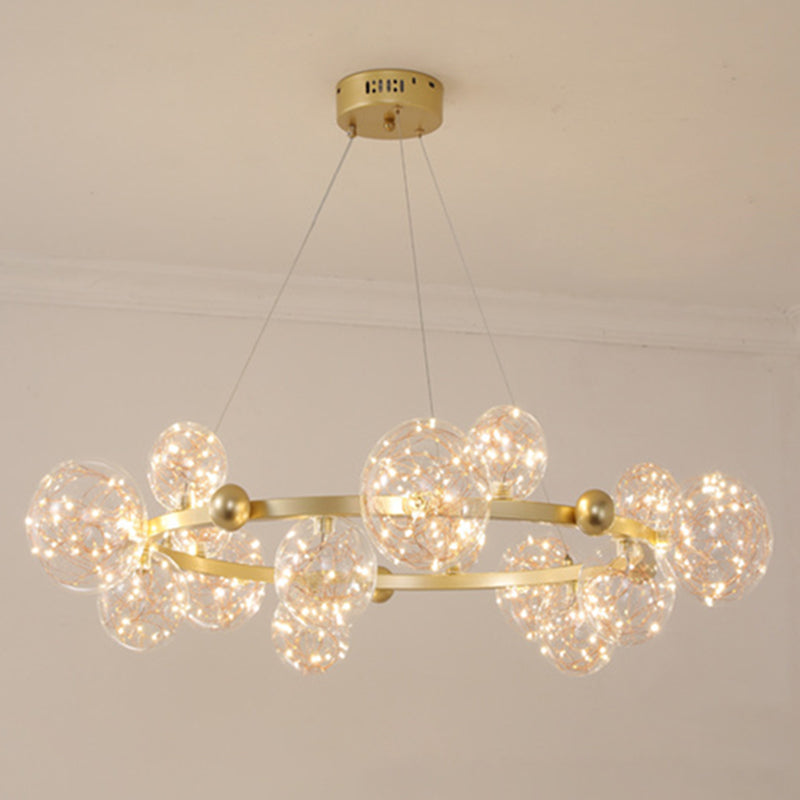 Transparent Glass Orb LED Light Strings Chandelier Round Metal Lamp Body Modern Style Simplicity Lighting Fixture