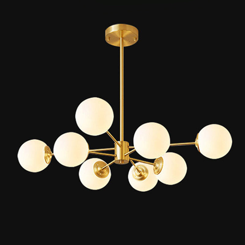 Lámpara de lámpara de araña de vidrio blanco de leche colgante de iluminación de latón contemporáneo para comedor