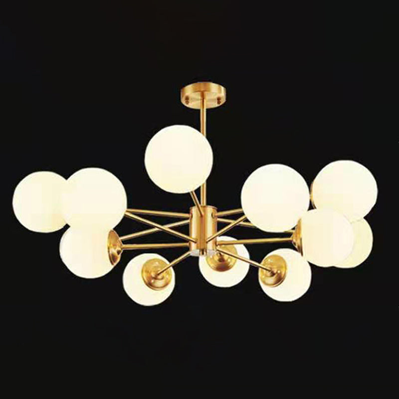 Lámpara de lámpara de araña de vidrio blanco de leche colgante de iluminación de latón contemporáneo para comedor