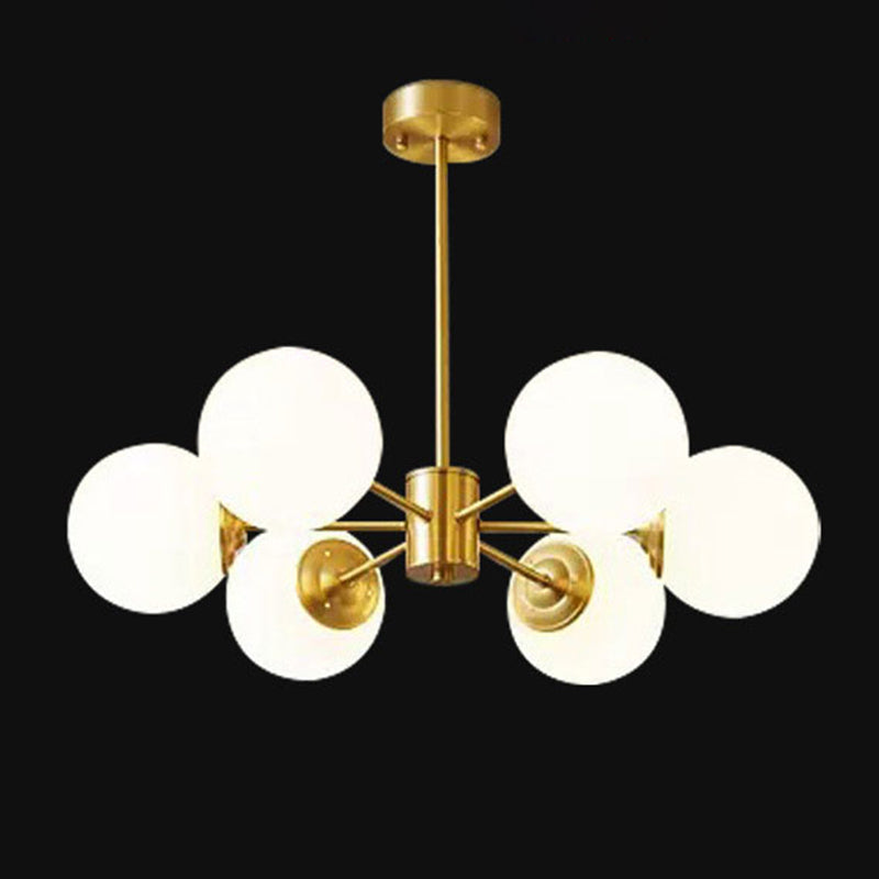 Lámpara de lámpara de araña de vidrio blanco de leche colgante de iluminación de latón contemporáneo para comedor