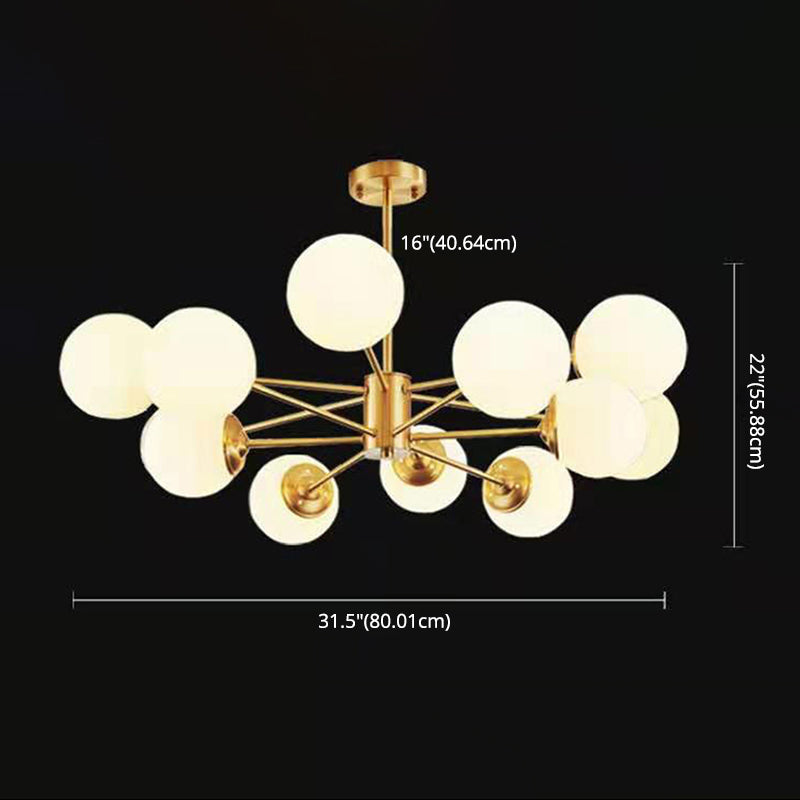 Lámpara de lámpara de araña de vidrio blanco de leche colgante de iluminación de latón contemporáneo para comedor