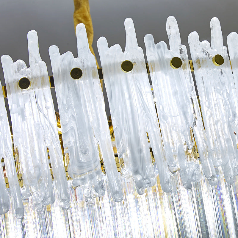 3 niveles Clear Crystal Rod Candelier Modernismo 12 Luces Luz de suspensión de oro