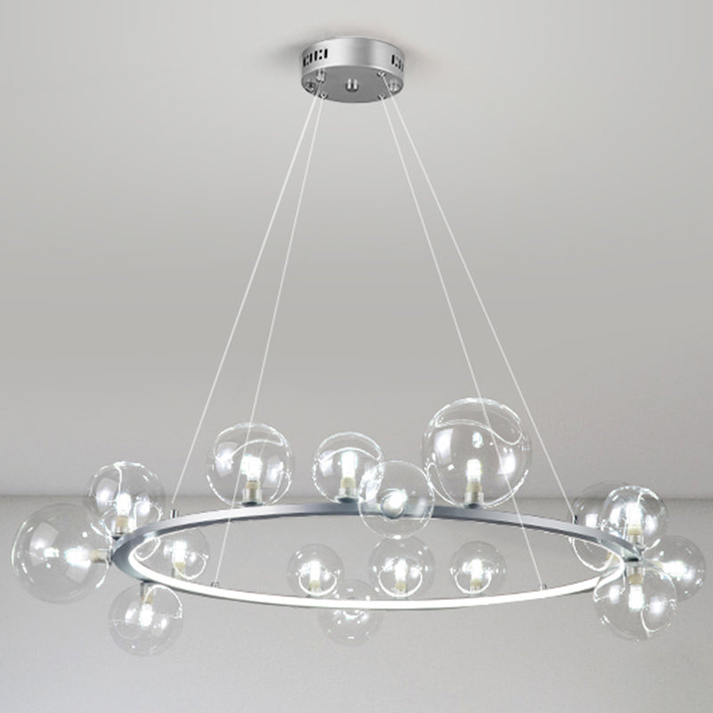 Almacina de vaso de vidrio creativo redondo LED LED Minimalismo Contemporáneo accesorio de iluminación con alambre de suspensión ajustable de 47 "