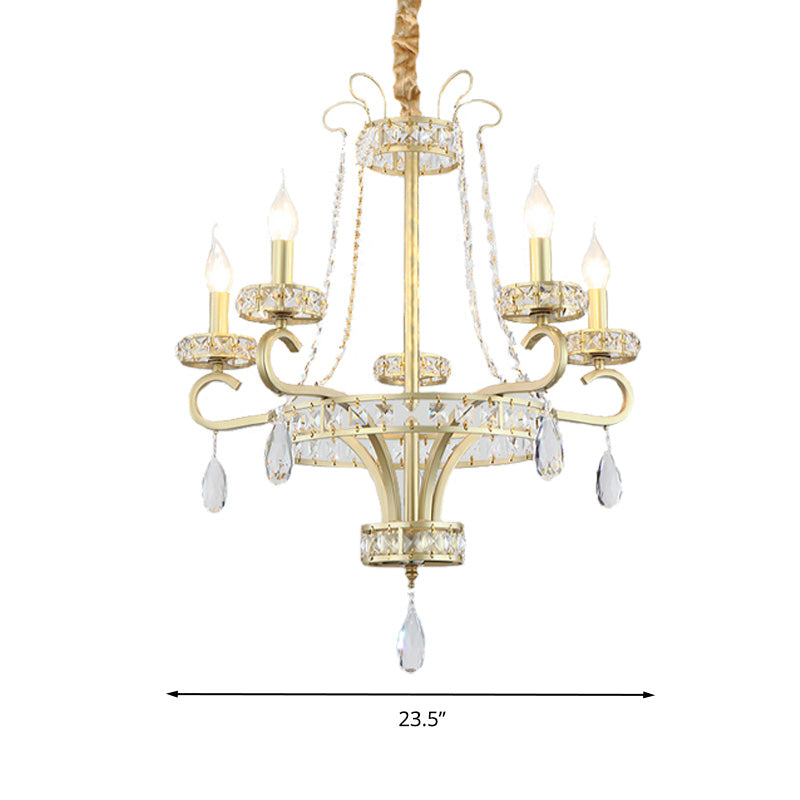 Lámpara de vela dorada lámpara de lámpara gota de cristal tradicional 5/8 luces salas de estar lámpara de estar kit