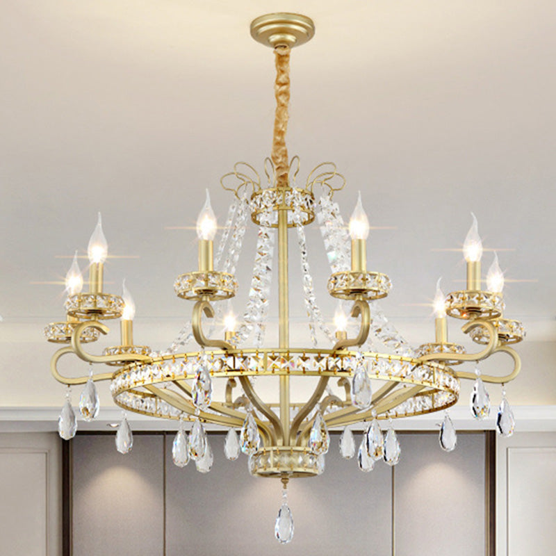 Gold Candle Chandelier Light Fixture Traditional Crystal Drop 5/8 Lights Living Room Hanging Lamp Kit