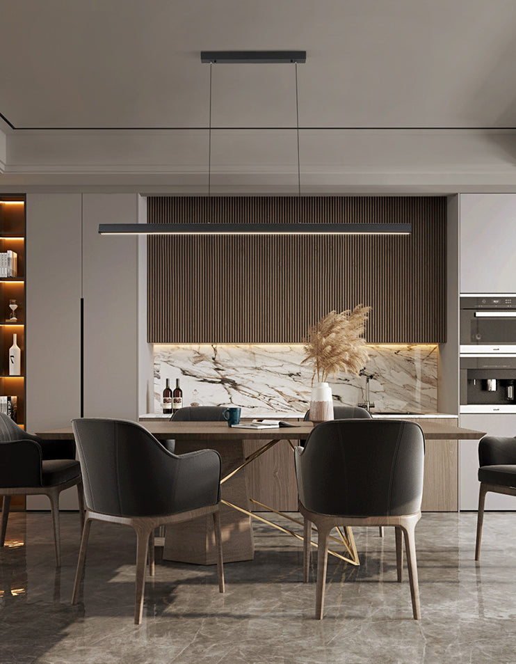 Nordic Minimalism LED Island Light Aluminum Long Strip Dining Room Lighting Fixture with 59" Adjustable Suspension Wire