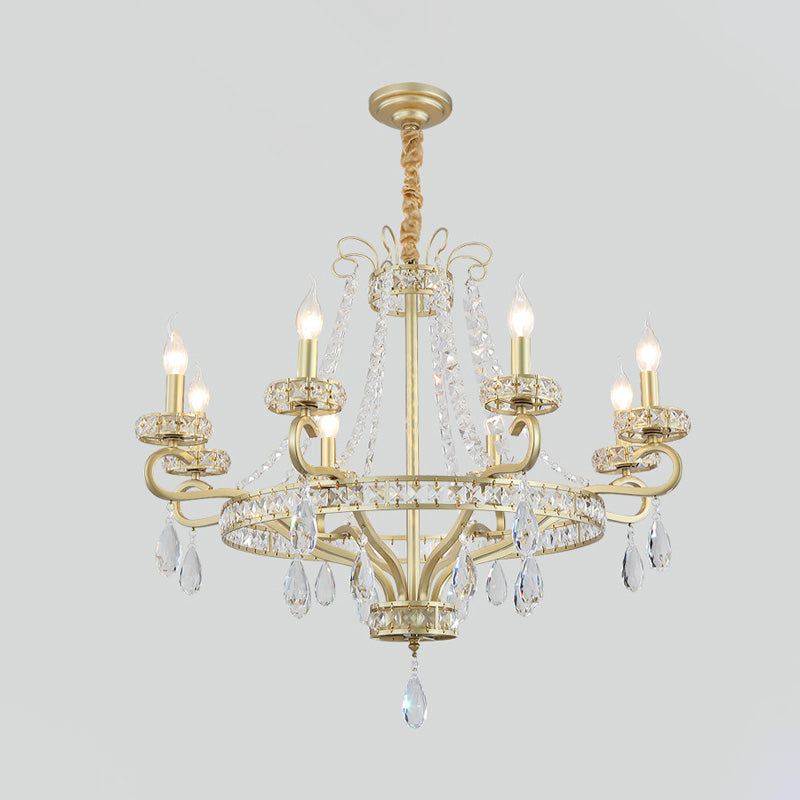 Lámpara de vela dorada lámpara de lámpara gota de cristal tradicional 5/8 luces salas de estar lámpara de estar kit