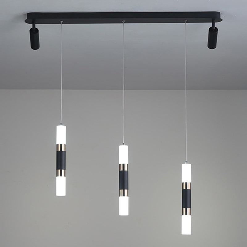 3-Lights Cylindrical LED Island Light Double Spotlight Design Modern Style Simplicity Lighting Pendant in Black