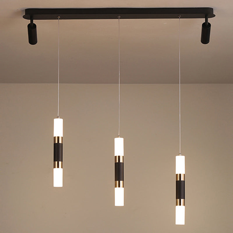 3-Lights Cylindrical LED Island Light Double Spotlight Design Modern Style Simplicity Lighting Pendant in Black