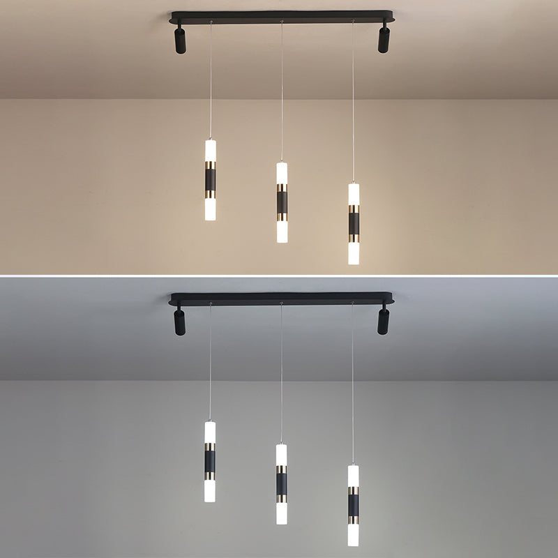 3-Lights Cylindrical LED Island Light Double Spotlight Design Modern Style Simplicity Lighting Pendant in Black