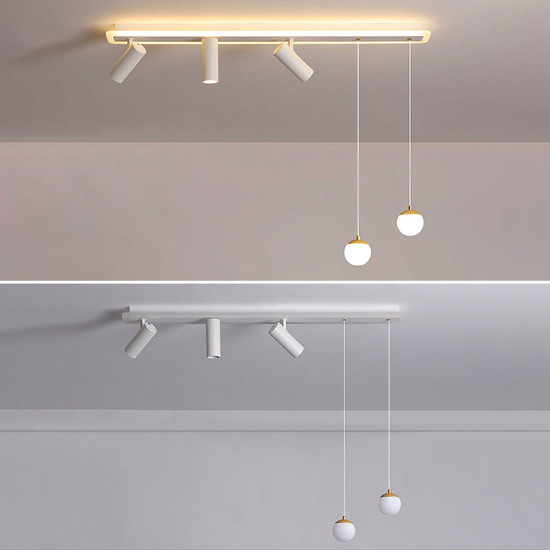 White Simplicity Long Strip LED Island Light Orb Mini Pendant Light + Spotlight Design Dining Room Creative Lighting Fixture