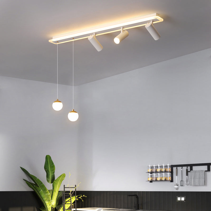 White Simplicity Long Strip LED Island Light Orb Mini Pendant Light + Spotlight Design Dining Room Creative Lighting Fixture
