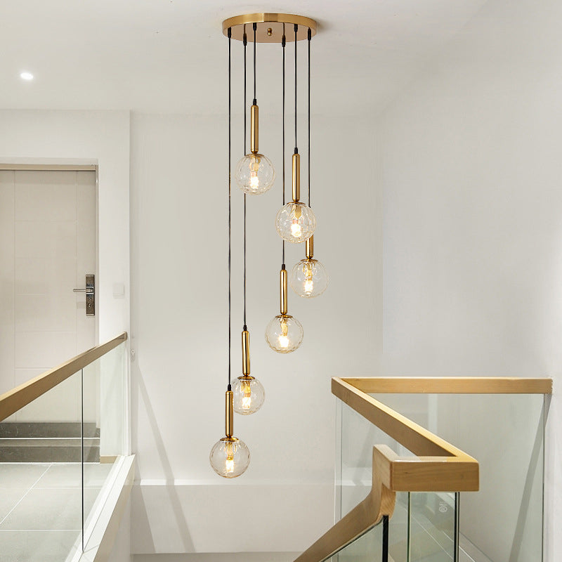 Modern Minimalist  Multiple Globe Shade Pendant Light  Metal Long Hanging Lamp  for Living Room