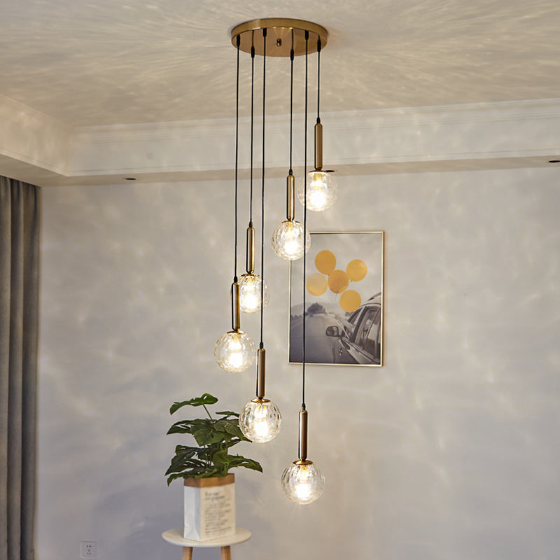 Modern Minimalist  Multiple Globe Shade Pendant Light  Metal Long Hanging Lamp  for Living Room