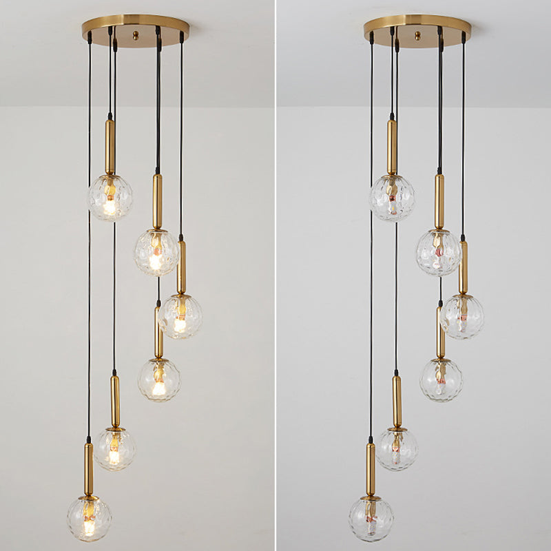 Modern Minimalist  Multiple Globe Shade Pendant Light  Metal Long Hanging Lamp  for Living Room