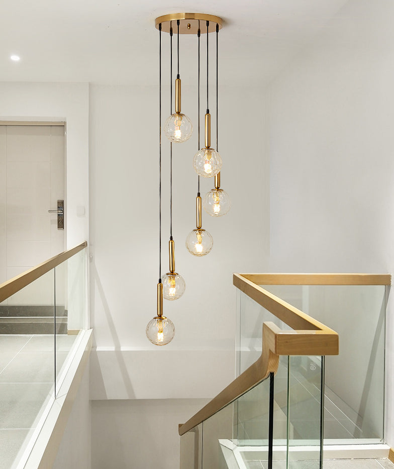 Modern Minimalist  Multiple Globe Shade Pendant Light  Metal Long Hanging Lamp  for Living Room