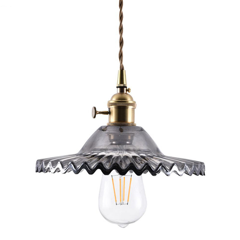 Scalloped Glass Shade Hanging Ceiling Light  Vintage Industrial 1-Light  Living Room Drop Pendant