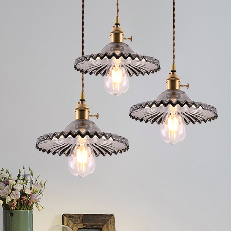 Scalloped Glass Shade Hanging Ceiling Light  Vintage Industrial 1-Light  Living Room Drop Pendant