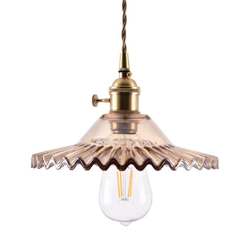 Scalloped Glass Shade Hanging Ceiling Light  Vintage Industrial 1-Light  Living Room Drop Pendant