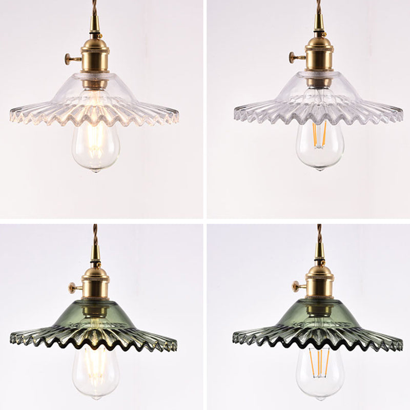 Scalloped Glass Shade Hanging Ceiling Light  Vintage Industrial 1-Light  Living Room Drop Pendant