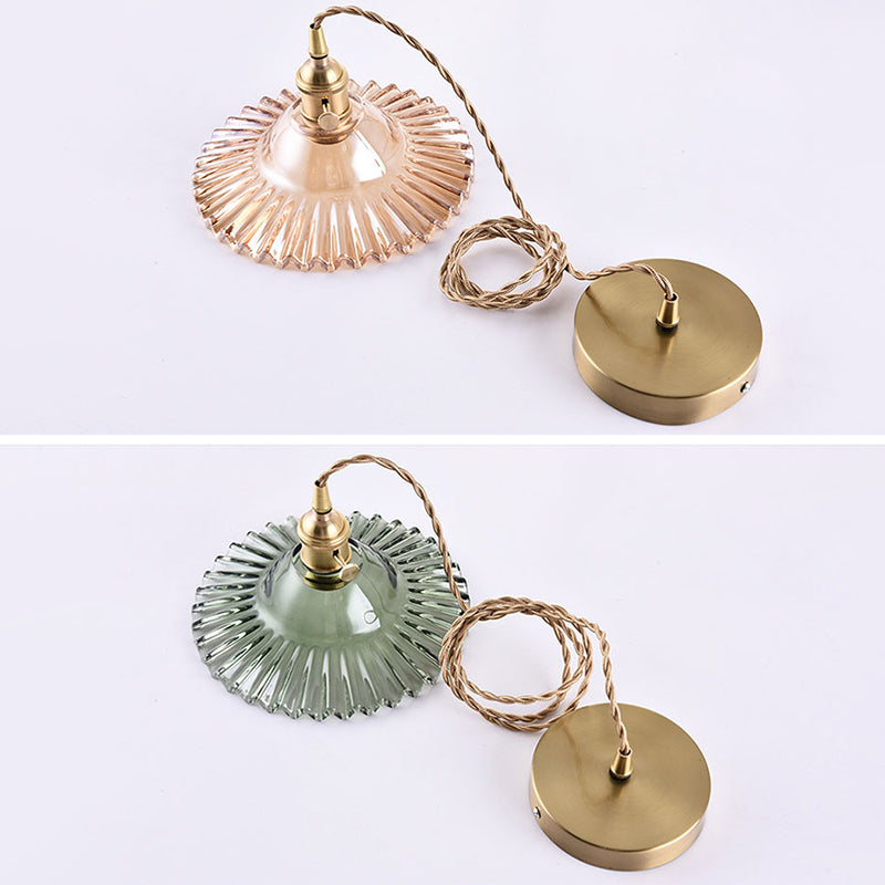 Scalloped Glass Shade Hanging Ceiling Light  Vintage Industrial 1-Light  Living Room Drop Pendant