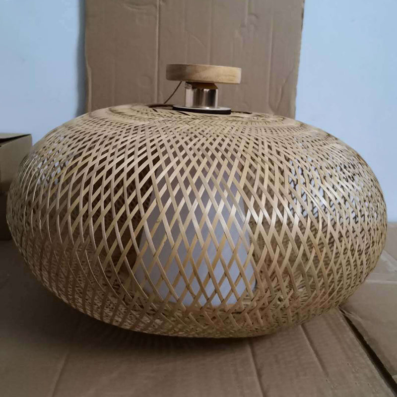 Dome Semi Flush Mount Light 1 Light Rattan Contemporary Flush Ceiling Light Fixtures for Corridor