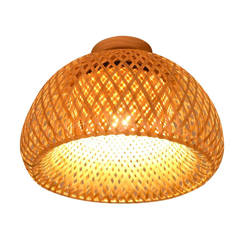 Dome Semi Flush Mount Light 1 Light Rattan Contemporary Flush Ceiling Light Fixtures for Corridor