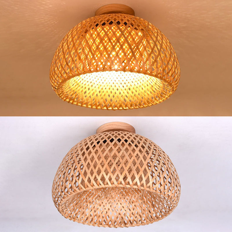 Dome Semi Flush Mount Light 1 Light Rattan Contemporary Flush Ceiling Light Fixtures for Corridor