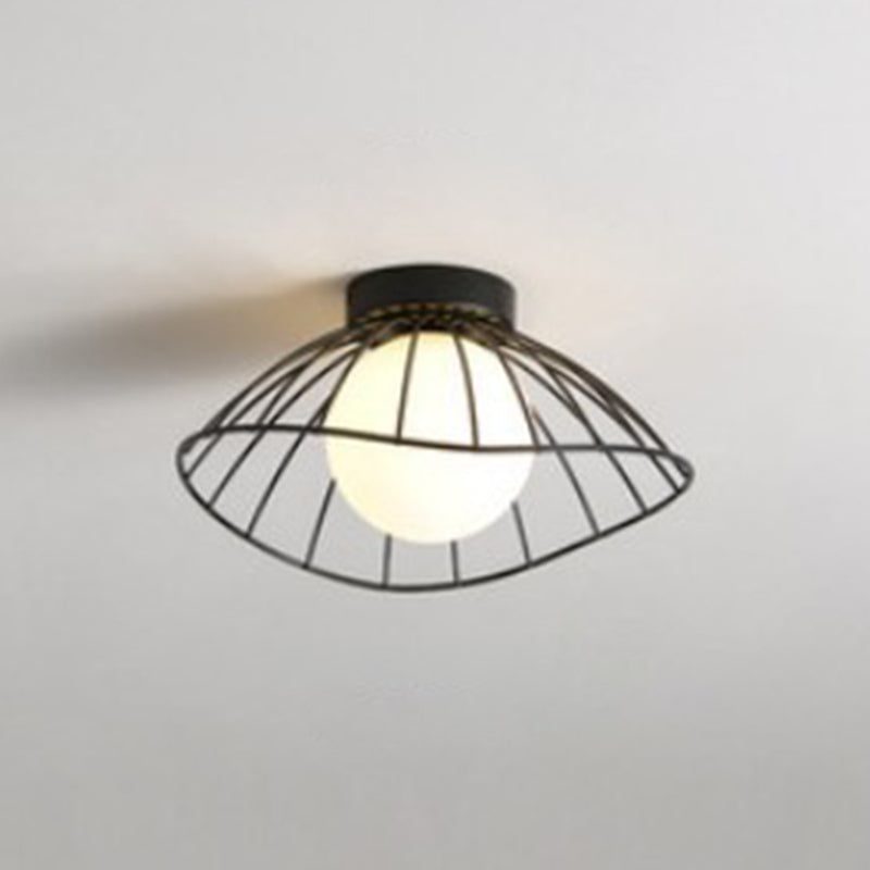 Cap Semi Flush Mount 1 Light Rattan Modern Flush Mount Ceiling Light Fixtures for Corridor