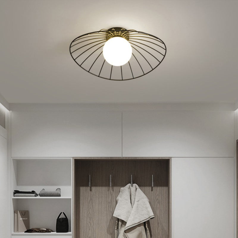 Cap Semi Flush Mount 1 Light Rattan Modern Flush Mount Ceiling Light Fixtures for Corridor