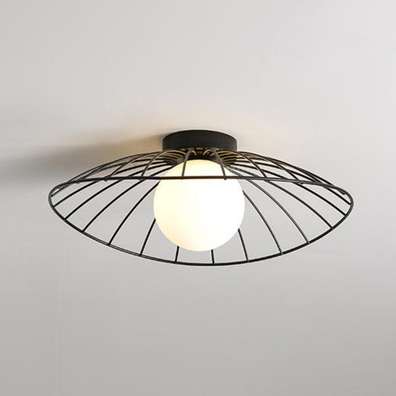 Cap Semi Flush Mount 1 Light Rattan Modern Flush Mount Ceiling Light Fixtures for Corridor