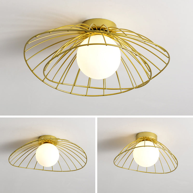 Cap Semi Flush Mount 1 Light Rattan Modern Flush Mount Ceiling Light Fixtures for Corridor