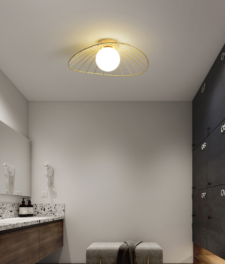 Cap Semi Flush Mount 1 Light Rattan Modern Flush Mount Ceiling Light Fixtures for Corridor