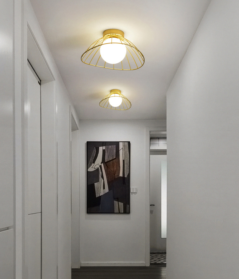 Cap Semi Flush Mount 1 Light Rattan Modern Flush Mount Ceiling Light Fixtures for Corridor