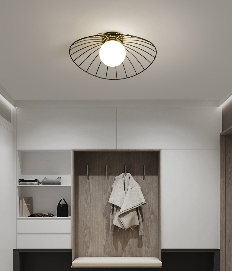 Cap Semi Flush Mount 1 Light Rattan Modern Flush Mount Ceiling Light Fixtures for Corridor