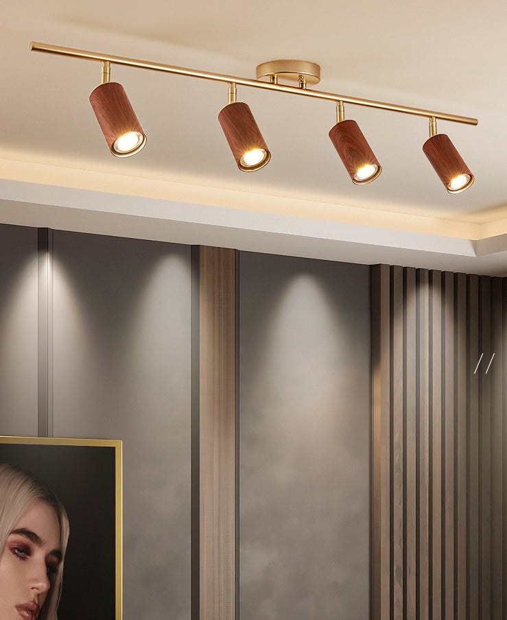 Modern Minimalist Track Lighting Fixtures New Chinese Walnut Color Household Living Room Bedroom Aisle Surface Mounted Spotlight
