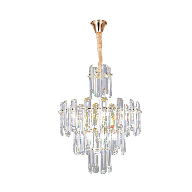 3 Tiers Beveled Crystal Chandelier Light Fixture Contemporary 8/12 Lights Clear Pendant Ceiling Light