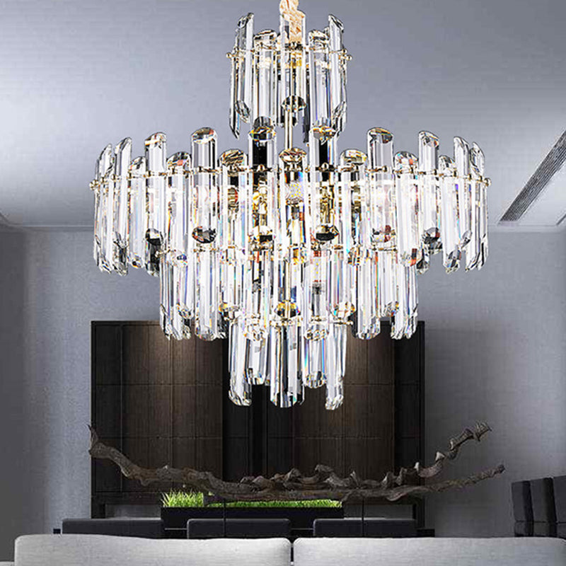 3 niveles Candelier de cristal biselado Luz de luz contemporánea 8/12 luces claras luz de techo colgante