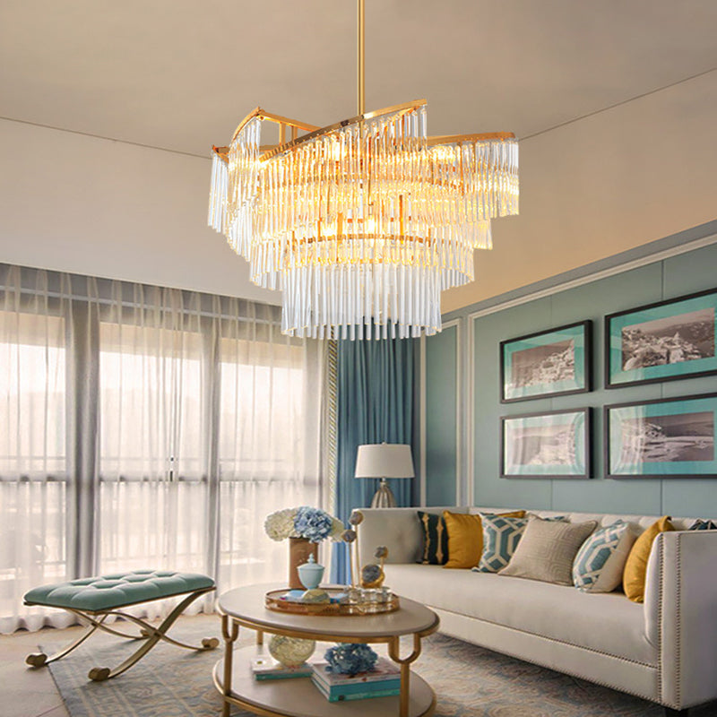 Lustre pendentif en spirale Rod de cristal moderne 9 têtes Gold Hanging Lightture pour le salon