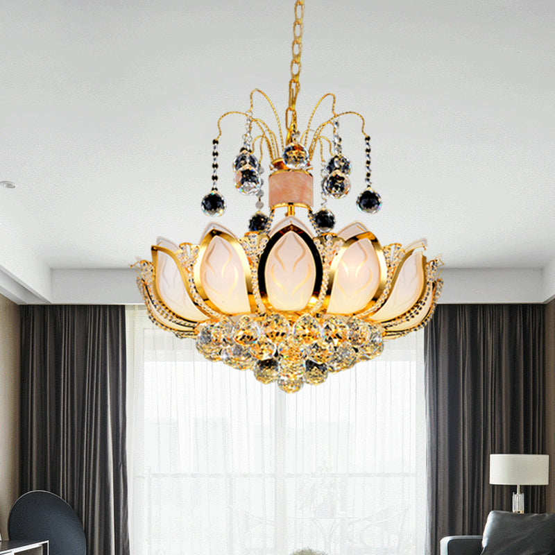 Lotus Crystal Ball Ceiling Chandelier Modernism 4/5/8 Lights Gold Pendant Lighting Fixture