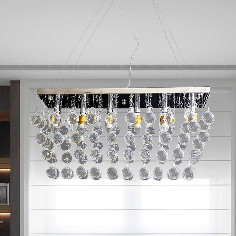 Rechteck Esszimmer Kronleuchter Lampe Kristallkugel 6/9 Köpfe Einfache Hänglampe in Nickel