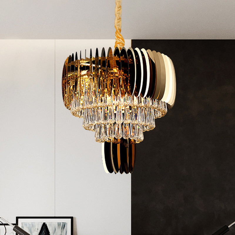 Modern Tapered Teardrop Crystal Ceiling Light 9 Heads Chandelier Light Fixture in Gold