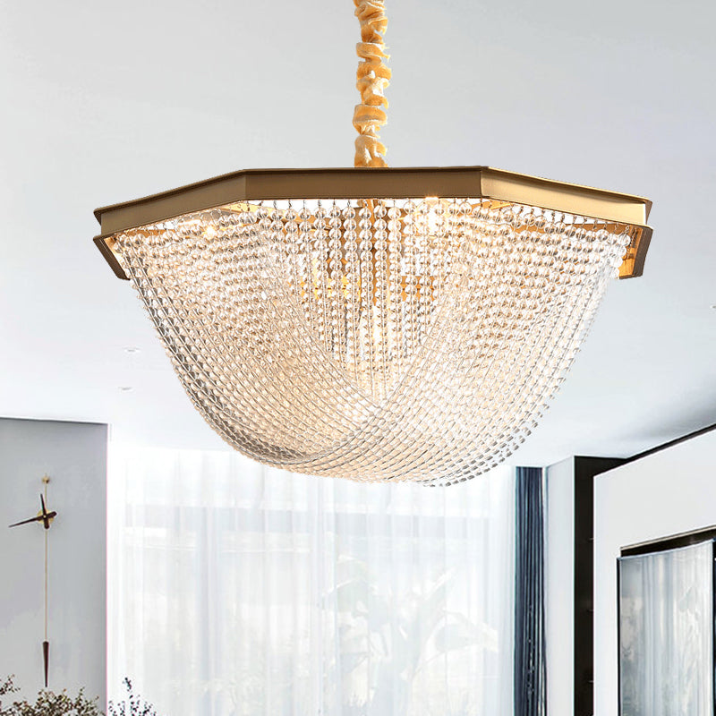 Accesorio de iluminación de lámpara de domo Postmoderna hilo de cristal 5/6 luces doradas lámpara colgante