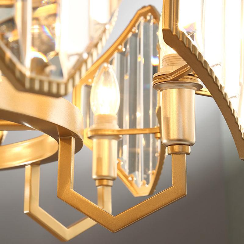 Gold Candle Hanging Pendant Light Postmodern 6/8 Lights Rectangle-Cut Crystal Chandelier Light